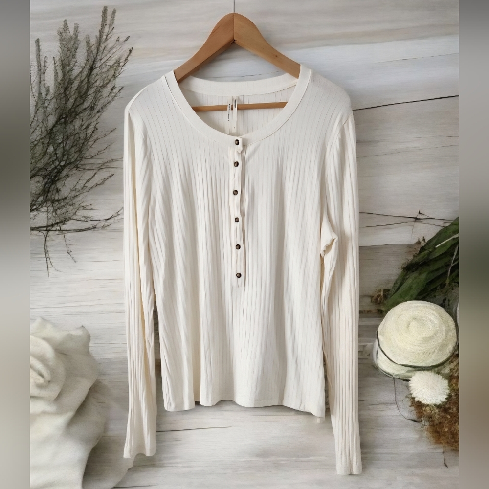 Anthropologie Cream Henley